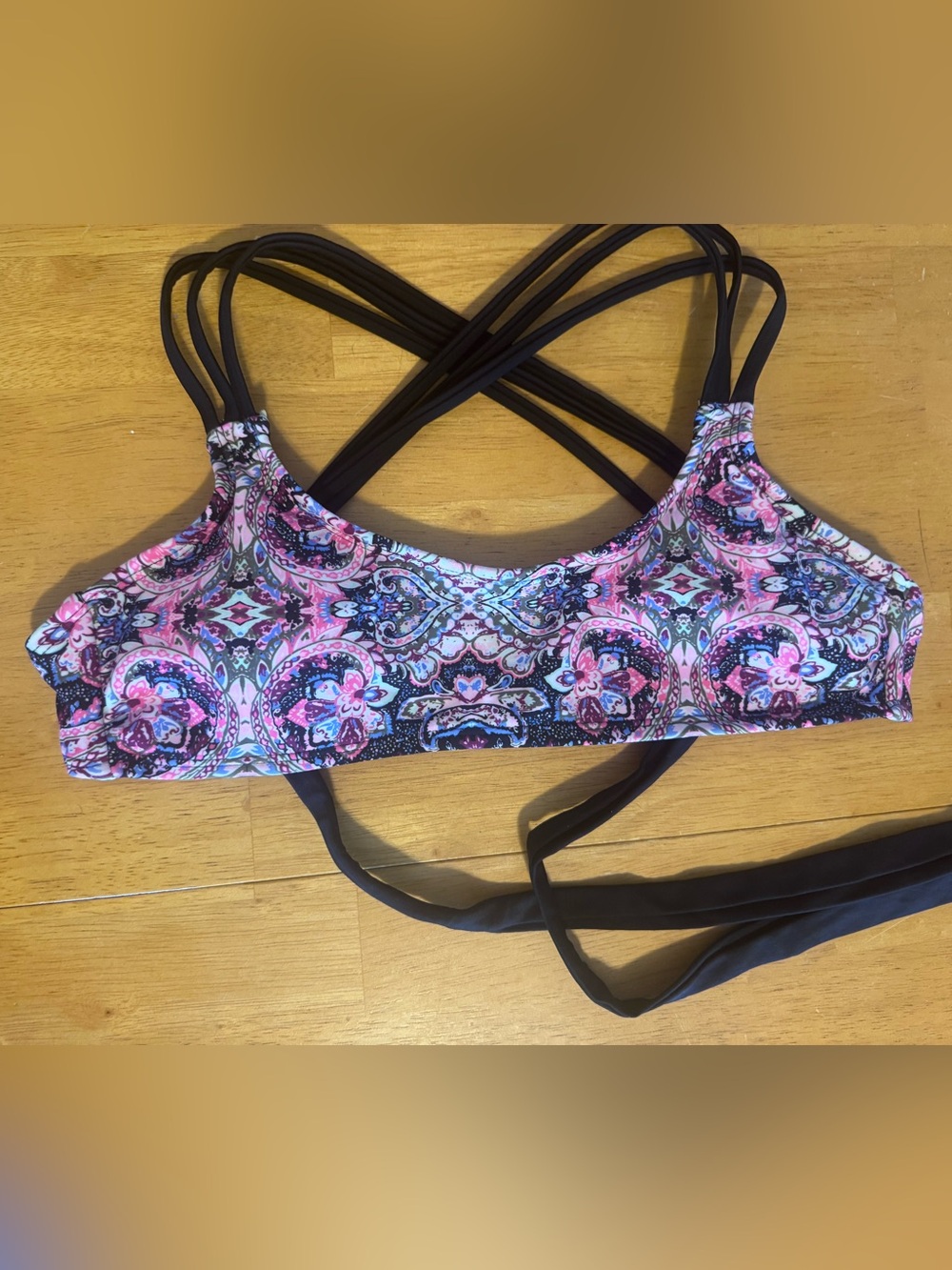 Paisley Print Pink Strappy Women's Swim Bikini Top